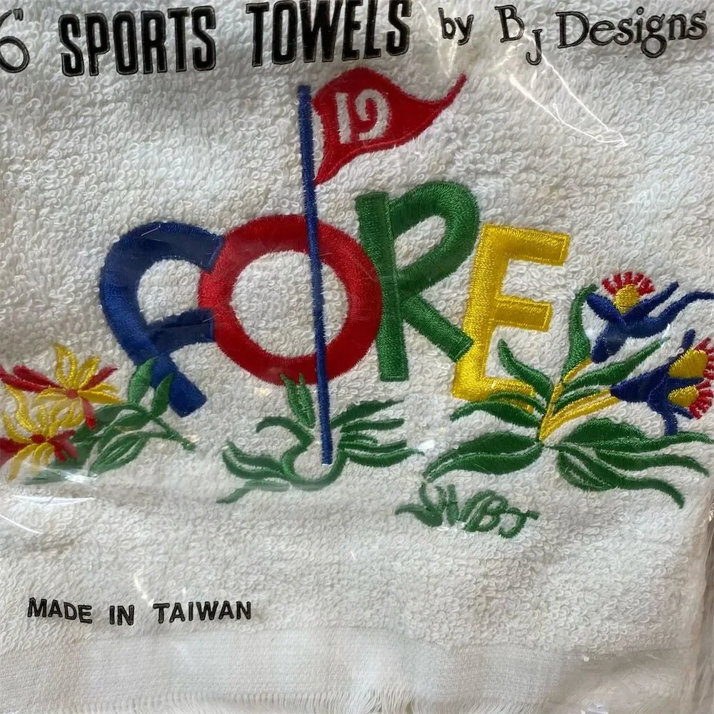 Set of 2 Vintage FORE Golf Sports Towels by BJ Designs Ltd Multicolor Retro